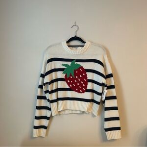 NWT Striped Strawberry Crew Neck Sweater